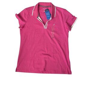 Nautica Women's Hot Pink and White Polo Shirt Women's Size L